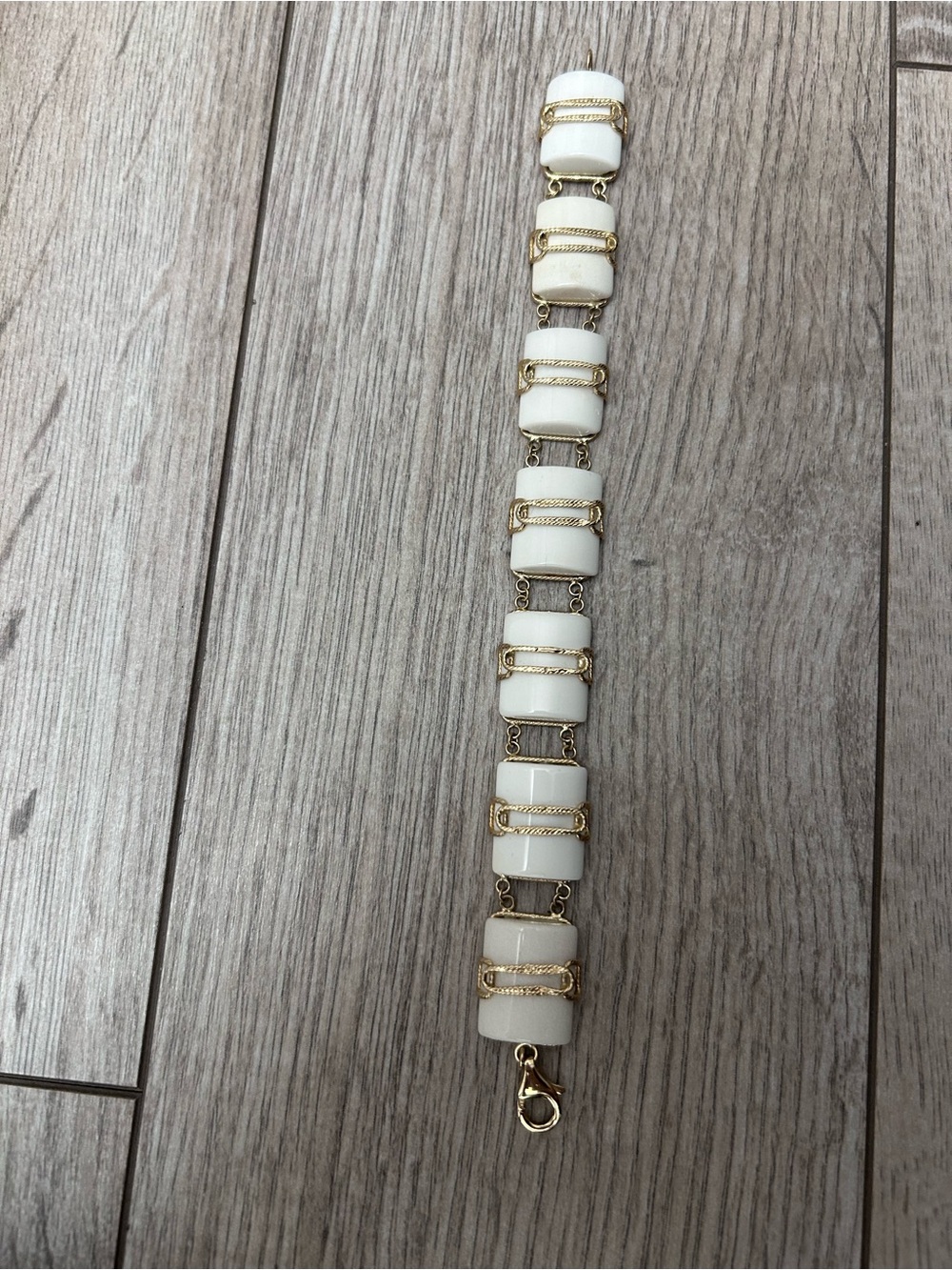 Milor 14kt Italy White and Gold Link Tile Bracelet Marble Style Link Gold Chain - Picture 8 of 9
